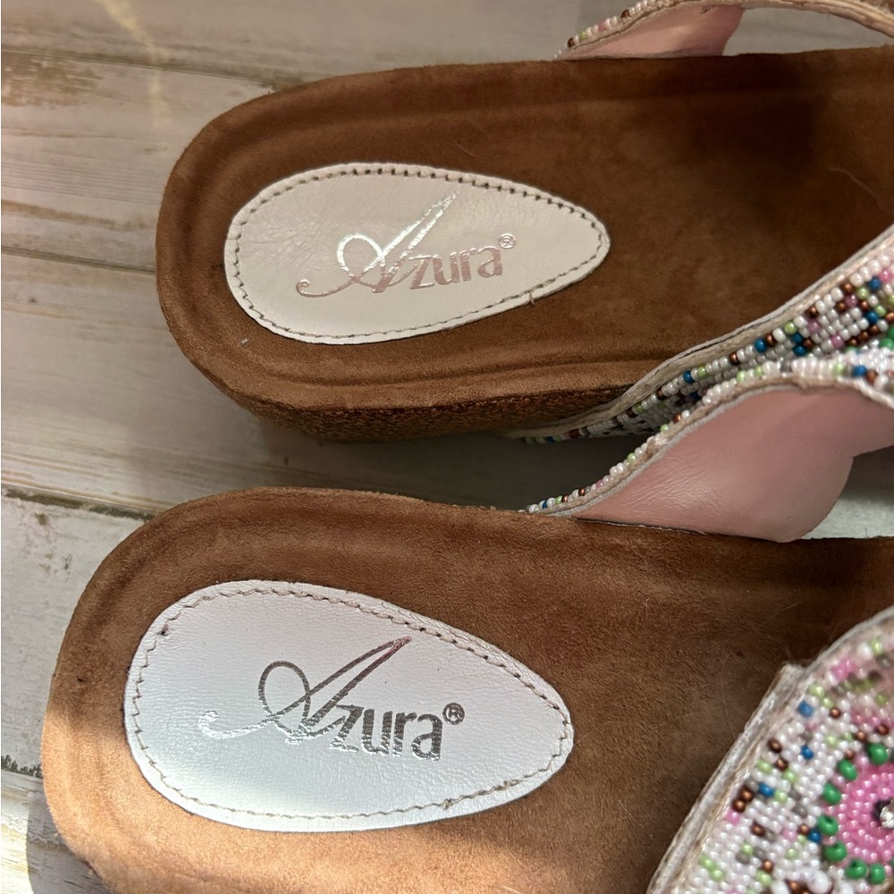 Beaded Floral Double-Strap Sandals in Brown Azura sandals - Picture 3 of 4